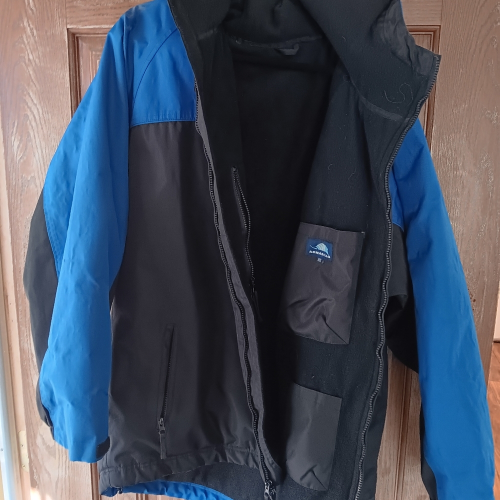 All weather jacket insulated armadillo brand blue and black double x